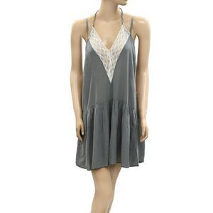 Intimately Free People Mini Slip Dress Lace Cutout Romantic Beach Gray S 276212